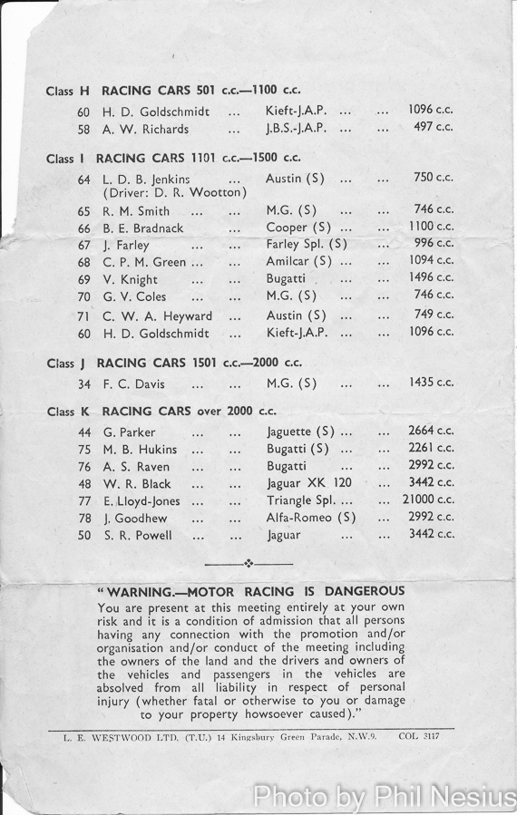 Program page 4 of 4 of the Ramsgate Speed Trials September 30th 1951 / Ramsgate_Speed_Trials_1951_0004 / 