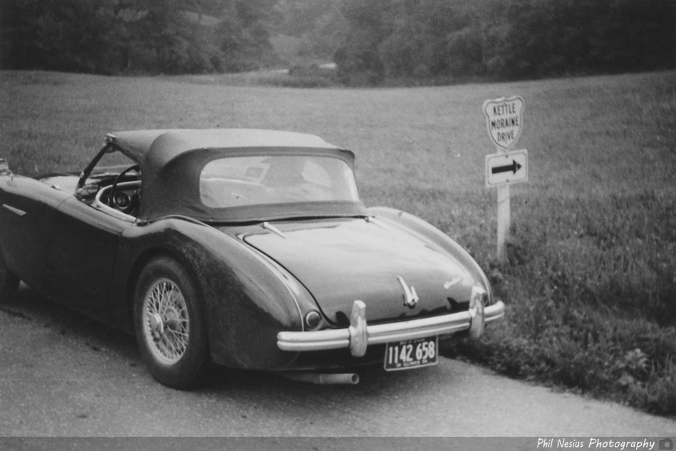 Dad's Austin Healey 100/4 on Kettle Moraine Drive - 1955 ~ 114L_0018 ~ 