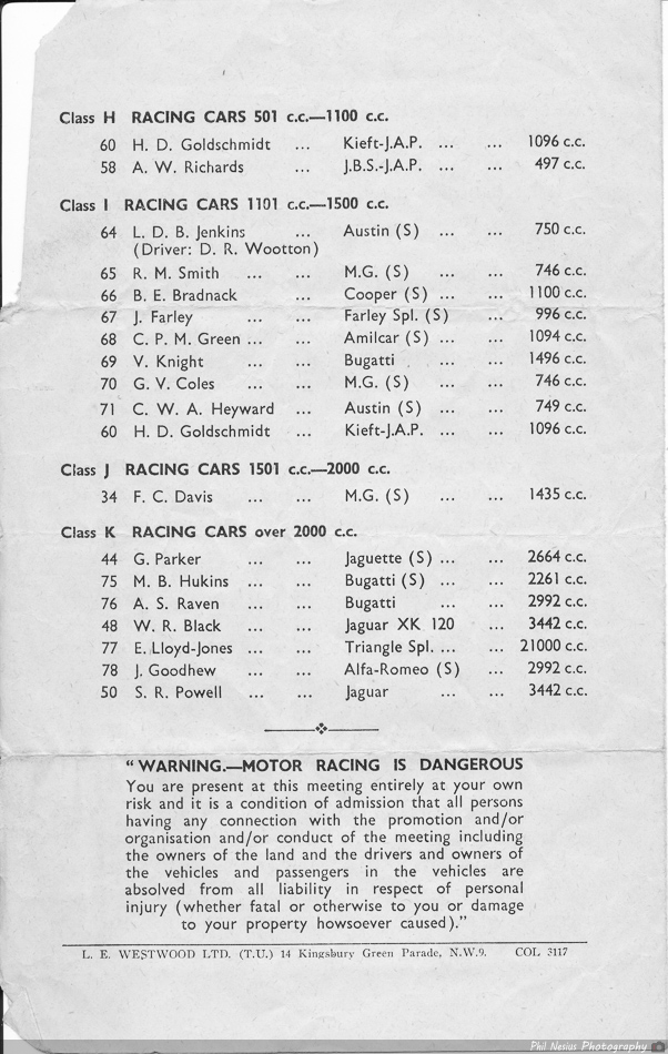Program page 4 of 4 of the Ramsgate Speed Trials September 30th 1951 ~ Ramsgate_Speed_Trials_1951_0004 ~ 