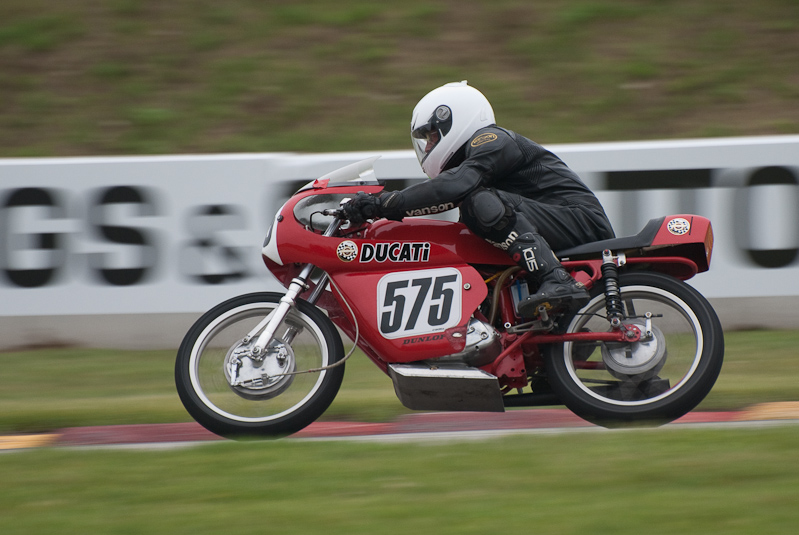 1965 Ducati #575 Ridden by Patrick Dempsey in turn 7 at Road America, Elkhart Lake, WI