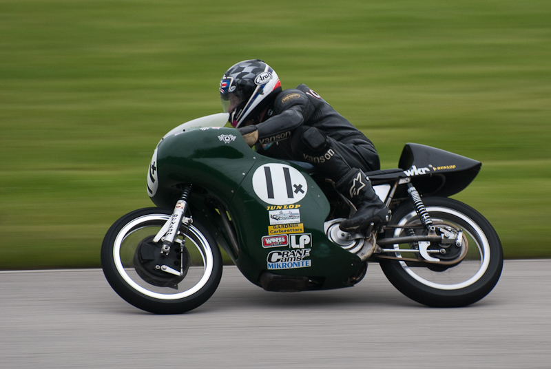 1962 Petty Manz #11X ridden by Pat Mooney in turn 9 at Road America, Elkhart Lake, WI