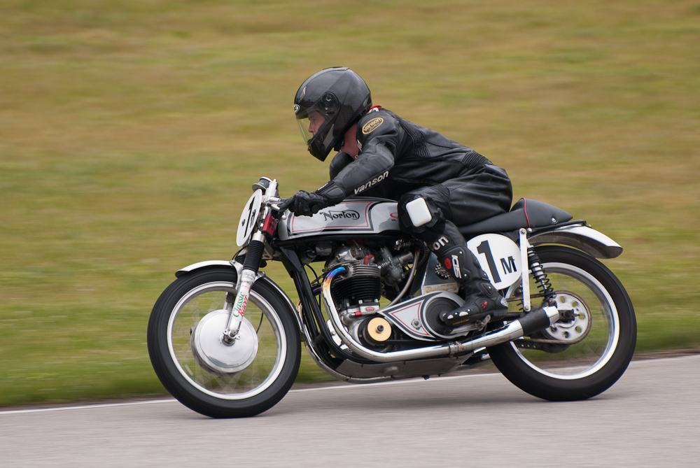 Wesley Goodpaster riding a Norton, No 1M in the bend, Road America, Elkhart Lake, WI 