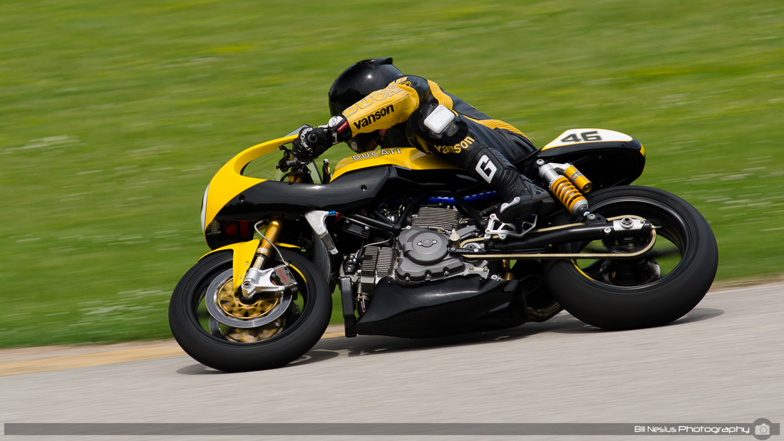 1991 Ducati # 46 ridden by Bob Robbins at Road America, Elkhart Lake, WI. in the bend / DSC_8304