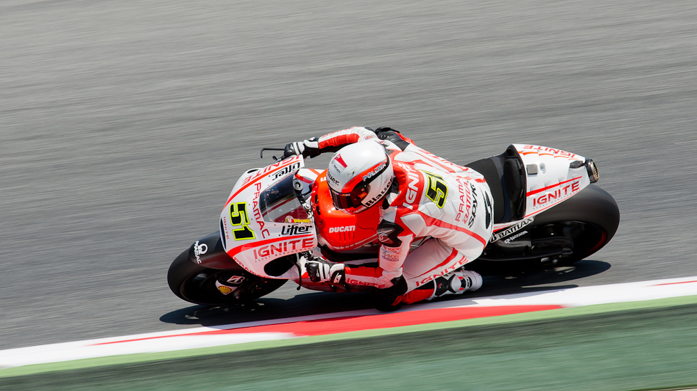 Michele Pirro on the #51 Pramac Racing Team Ducati at Circuit de Catalunya turn 7 / DSC_4488