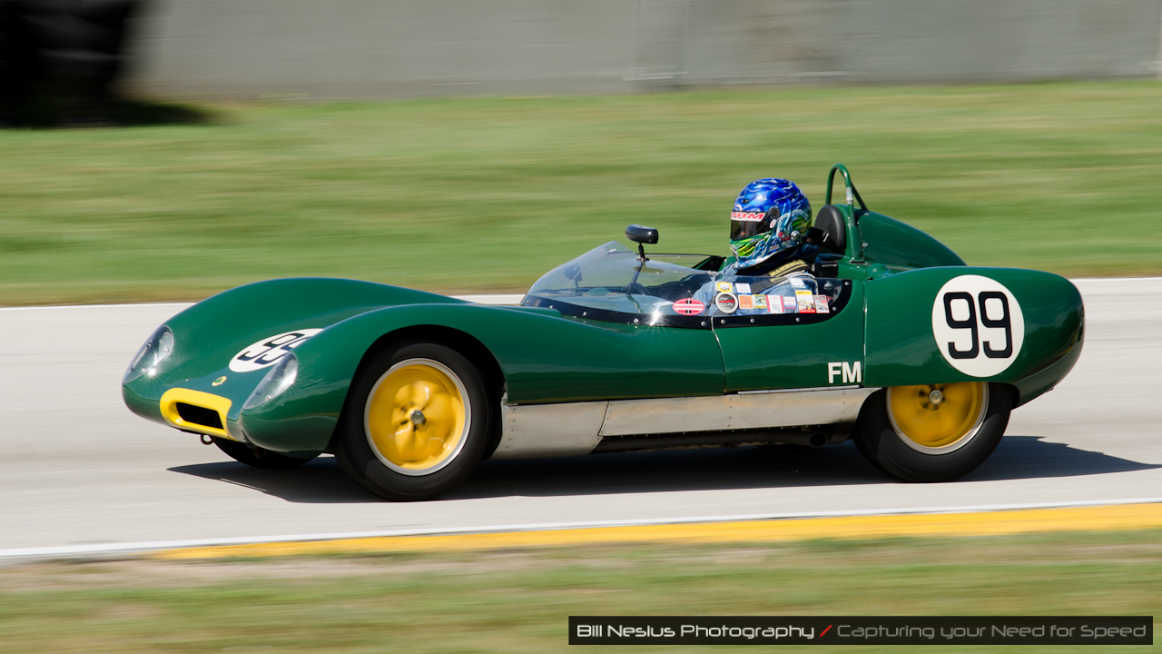 1959 Lotus 17, car No 99 in turn 7 at Road America, Elkhart Lake, WI. Driven by Mike Besic / DSC_3559