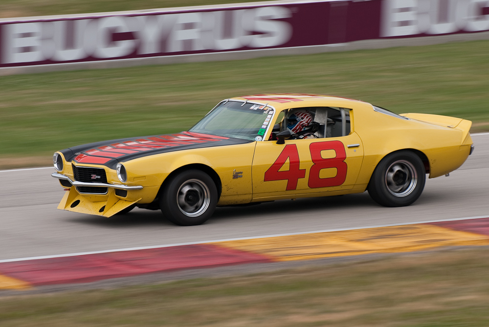 Lance Smith driving a 1970 Chev. Camaro in turn 7 Road America, Elkhart Lake, WI  ~  DSC_0028