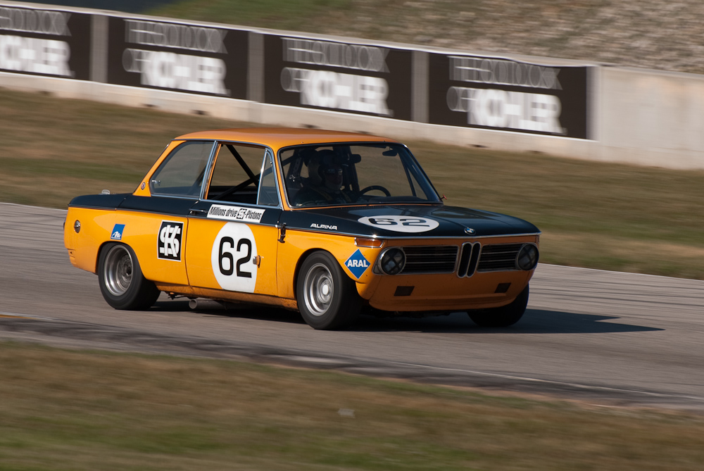 Terry Forland driving a 1968 BMW 2002 in turn 7 Road America, Elkhart Lake, WI  ~  DSC_1090