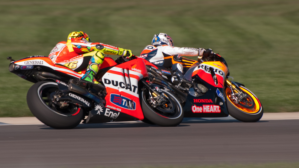 Valentino Rossi & Casey Stoner in turn 8, Indianapolis Motor Speedway  ~  DSC_2765