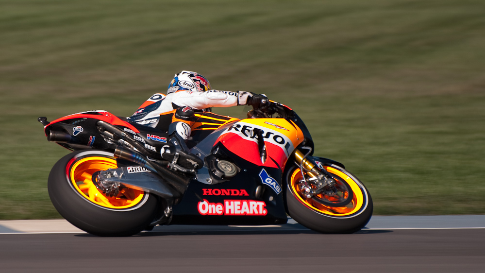 Dani Pedrosa on the number 26 Repsol Honda RC212V in turn 8, Indianapolis Motor Speedway  ~  DSC_2810