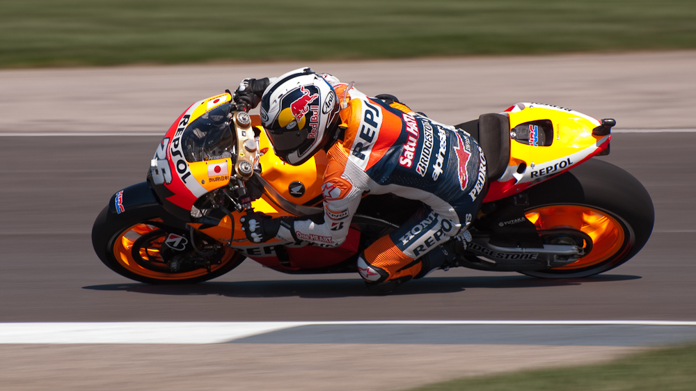 Dani Pedrosa on the number 26 Repsol Honda RC212V in turn 6, Indianapolis Motor Speedway  ~  DSC_3054