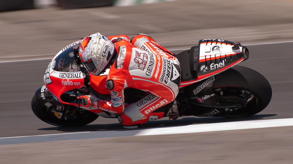 Nicky Hayden on the number 69 Ducati Desmosedici GP11.1 in turn 6, Indianapolis Motor Speedway  ~  DSC_3179