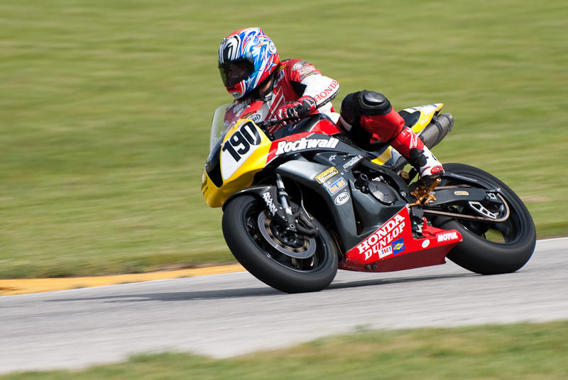 Darren Martin, No. 190 on a Honda CBR600RR in turn 7, Road America, Elkhart Lake, WI