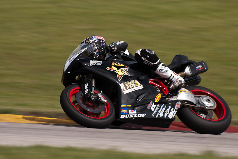 Joey Pascarella, No. 25 on a Ducati 848 in turn 7, Road America, Elkhart Lake, WI