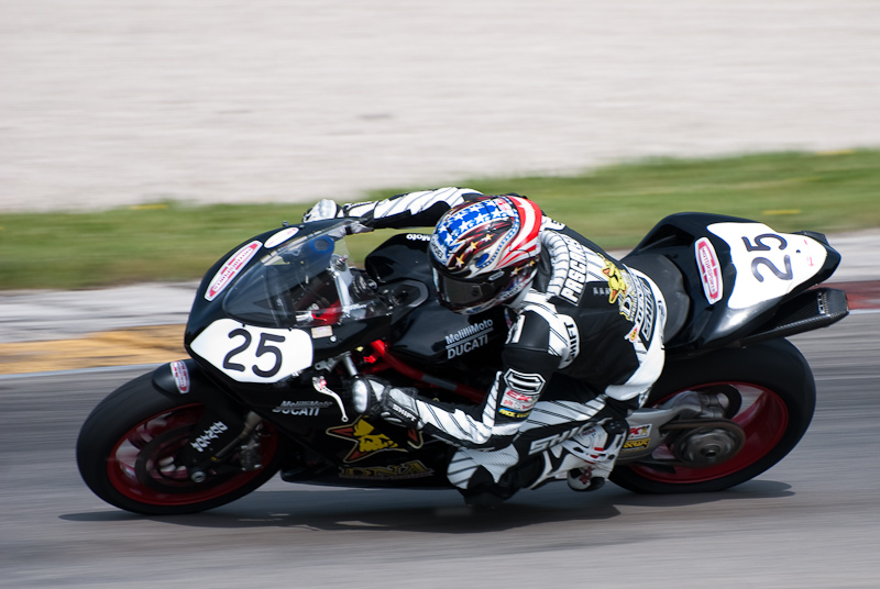 Joey Pascarella, No. 25 on a Ducati 848 in turn 6, Road America, Elkhart Lake, WI