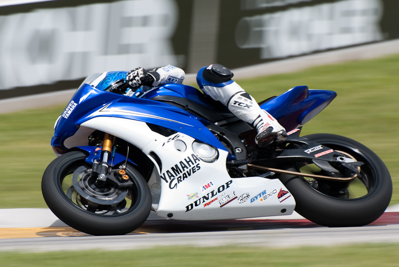 Tommy Aquino, No. 6 on the Team Graves Yamaha YZF-R6 in turn 7, Road America, Elkhart Lake, WI