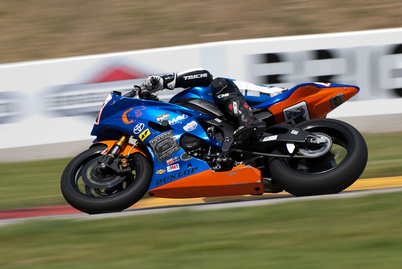 Dominic Jones, No. 27 on the Four Feathers Racing Yamaha YZF-R6 in turn 7, Road America, Elkhart Lake, WI