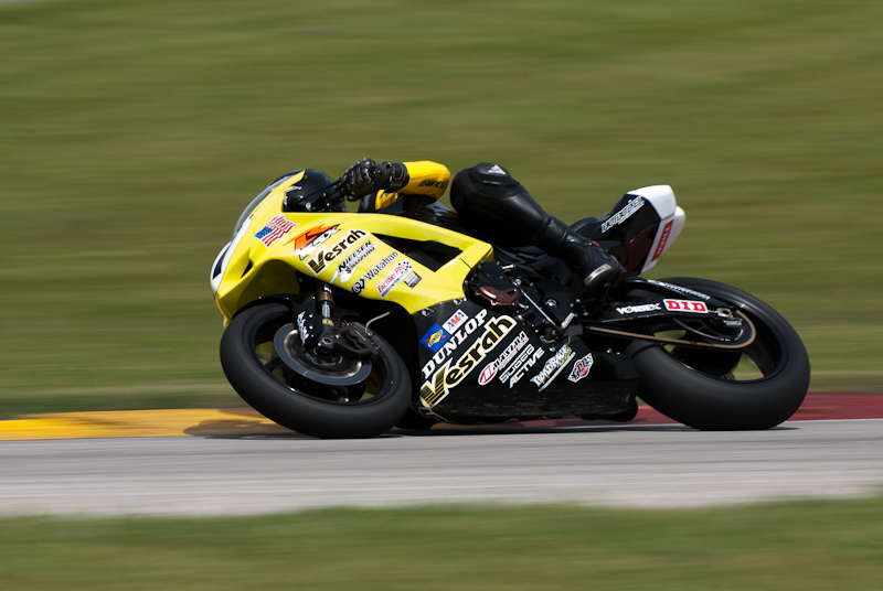 Cory West No, 57 on the Vesrah Suzuki GSX-R600 in turn 7, Road America, Elkhart Lake, WI