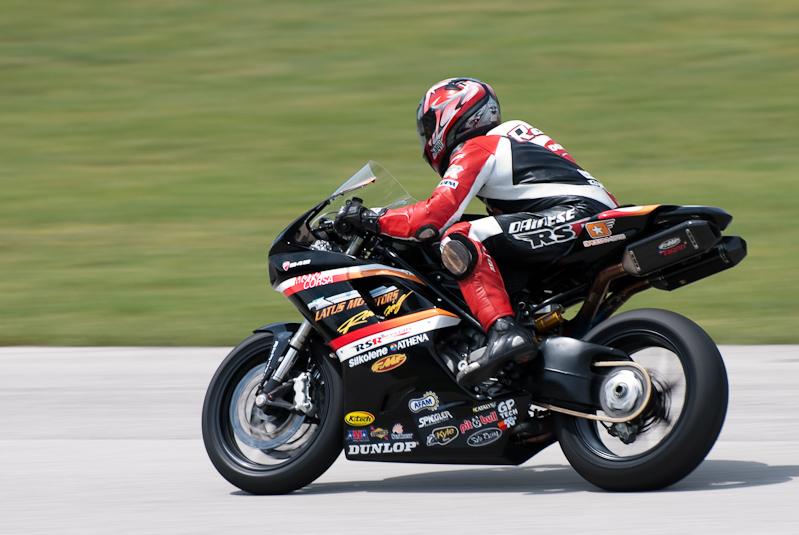 Steve Rapp, No. 15 on the Team Latus Motors Racing Ducati 848 exiting turn 7, Road America, Elkhart Lake, WI