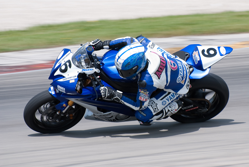 Tommy Aquino, No. 6 on the Team Graves Yamaha YZF-R6 in turn 6, Road America, Elkhart Lake, WI