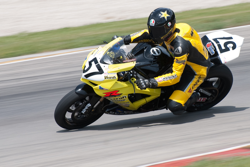 Cory West No, 57 on the Vesrah Suzuki GSX-R600 in turn 6, Road America, Elkhart Lake, WI