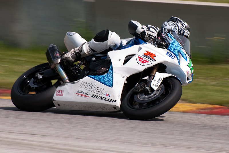 Trent Gibson No. 12 on the Gibson Motorsports Suzuki GSX-R1000 in turn 13, Road America, Elkhart Lake, WI