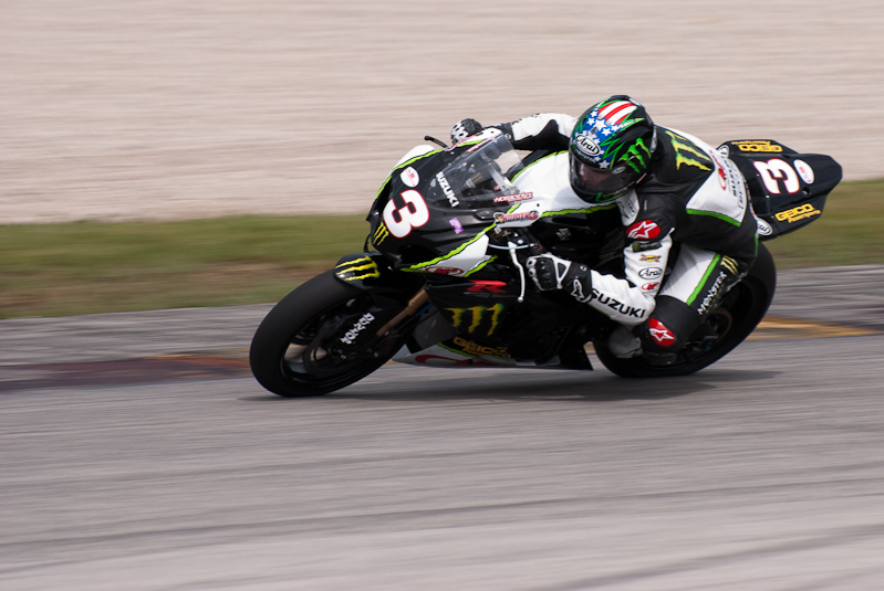 Jake Holden, No. 3 on the Monster Energy M4 Suzuki GSX-R1000 in turn 6, Road America, Elkhart Lake, WI