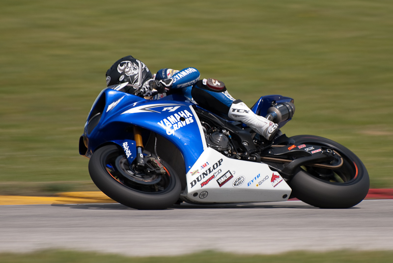 Josh Hayes, No. 4 on the Team Graves Yamaha YZF-R1 in turn 7, Road America, Elkhart Lake, WI