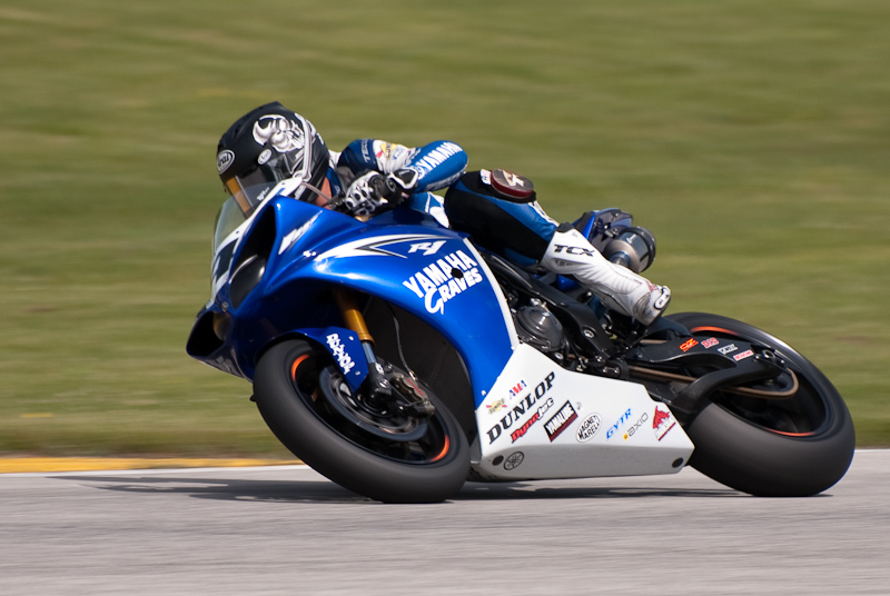 Josh Hayes, No. 4 on the Team Graves Yamaha YZF-R1 in turn 7, Road America, Elkhart Lake, WI