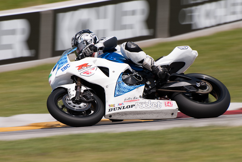 Trent Gibson No. 12 on the Gibson Motorsports Suzuki GSX-R1000 in turn 7, Road America, Elkhart Lake, WI