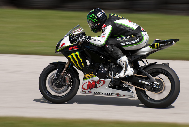 Jake Holden, No. 3 on the Monster Energy M4 Suzuki GSX-R1000 exiting turn 7, Road America, Elkhart Lake, WI