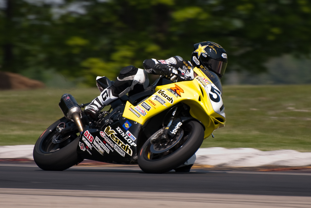 Cory West on the No 57 Vesrah Suzuki GSX-R600 in turn 6, Road America, Elkhart Lake, WI