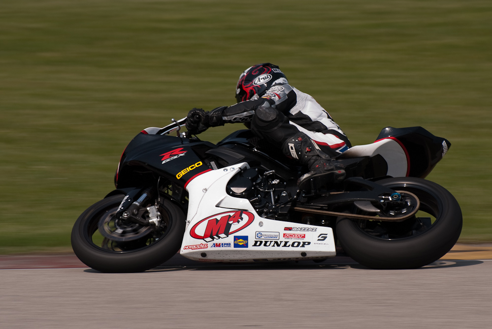 Dane Westby on the No 5 M4 Suzuki GSX-R600 in the bend, Road America, Elkhart Lake, WI
