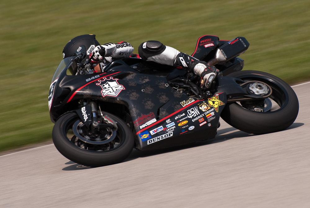 Jake Holden on the No 59 Jake Holden Racing Ducati 848 in the bend, Road America, Elkhart Lake, WI