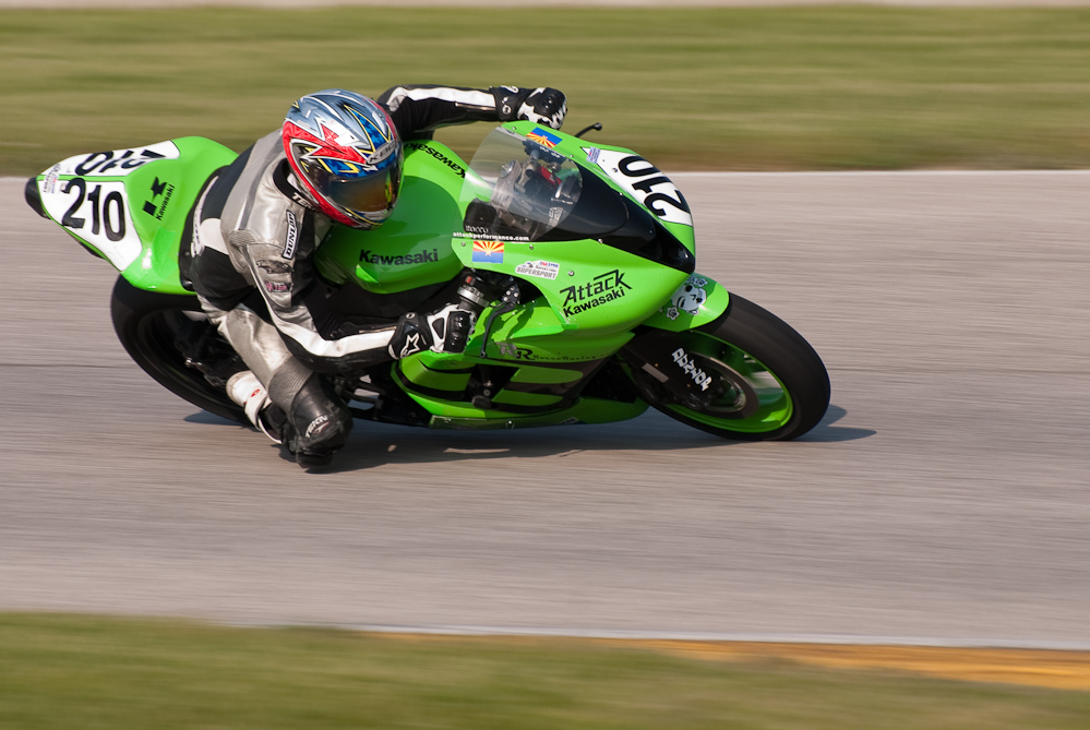 Rocco Horvath on the No 210 Kawasaki ZX-6R in turn 7, Road America, Elkhart Lake, WI
