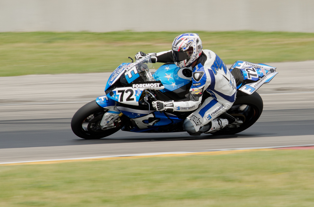 Larry Pegram on the No. 72 Foremost Insurance/Pegram Racing BMW S1000RR in turn 8, Road America, Elkhart Lake, WI  ~  DSC_3962