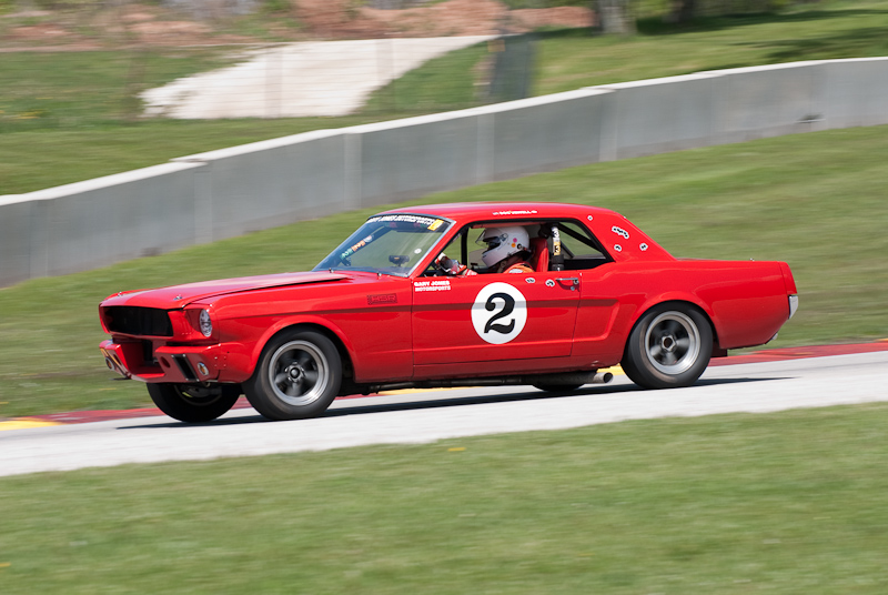 1965 Ford Mustang car# 2 driven by Doc Jewell in turn 7 at Road America, Elkhart Lake, WI