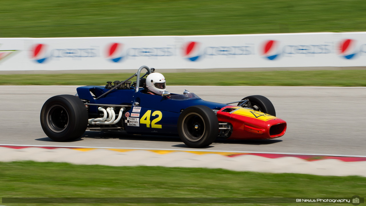 1968 Lola T140 #42 driven by Bruce Sevier at Road America, Elkhart Lake, WI. Turn 7 / DSC_1448