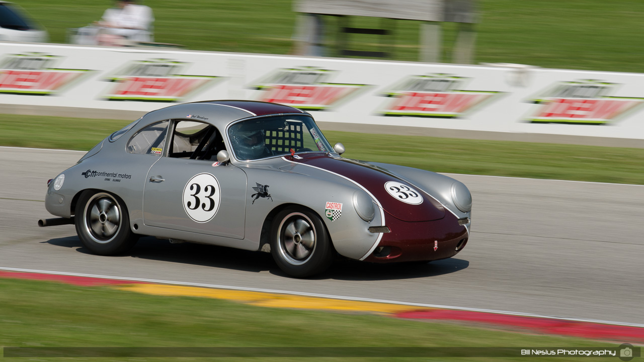 1962 Porsche 356 #33 driven by Joel Weinberger. Road America, Elkhart Lake, WI. Turn 7 / DSC_1804