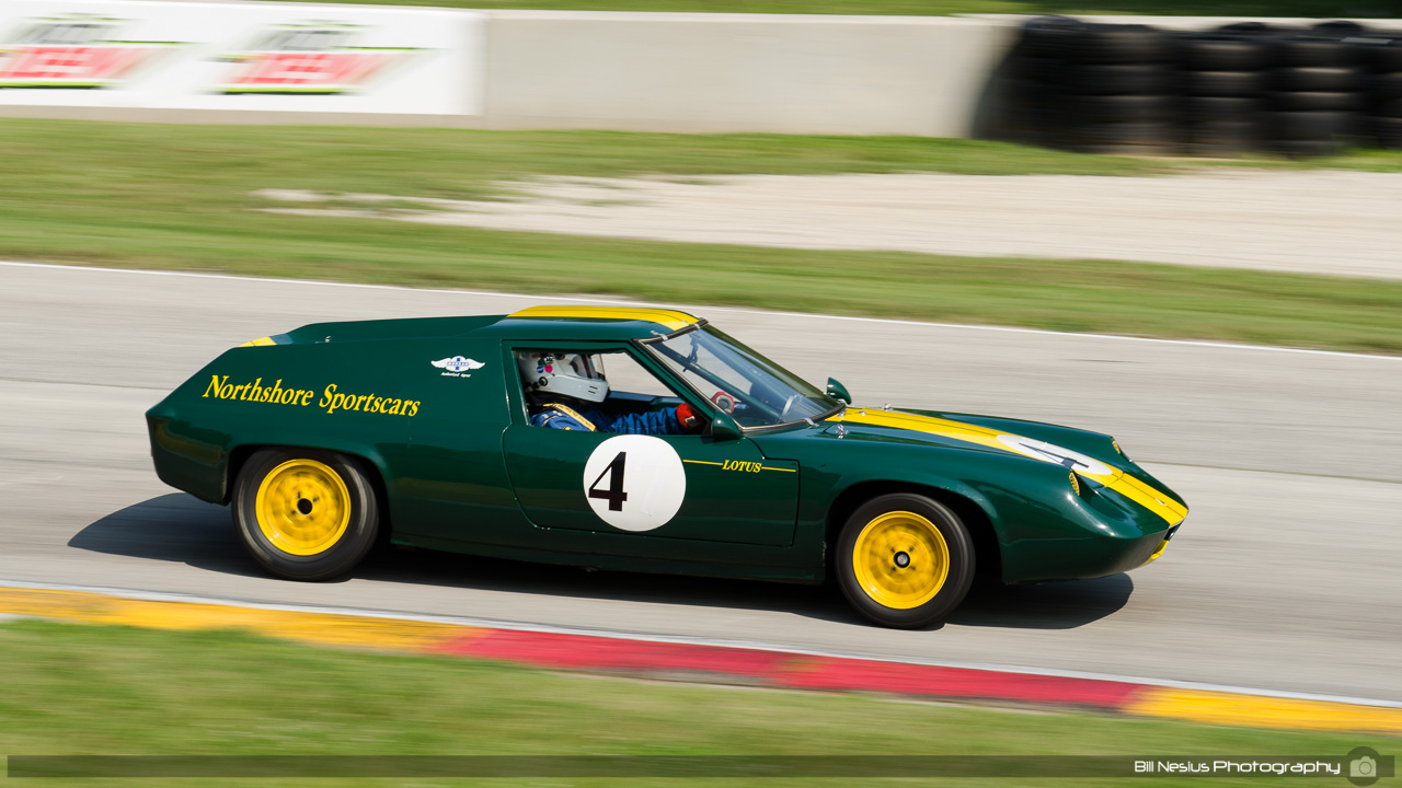 1970 Lotus Europa #4 driven by Norb Bries at Road America, Elkhart Lake, WI. Turn 7 / DSC_1828