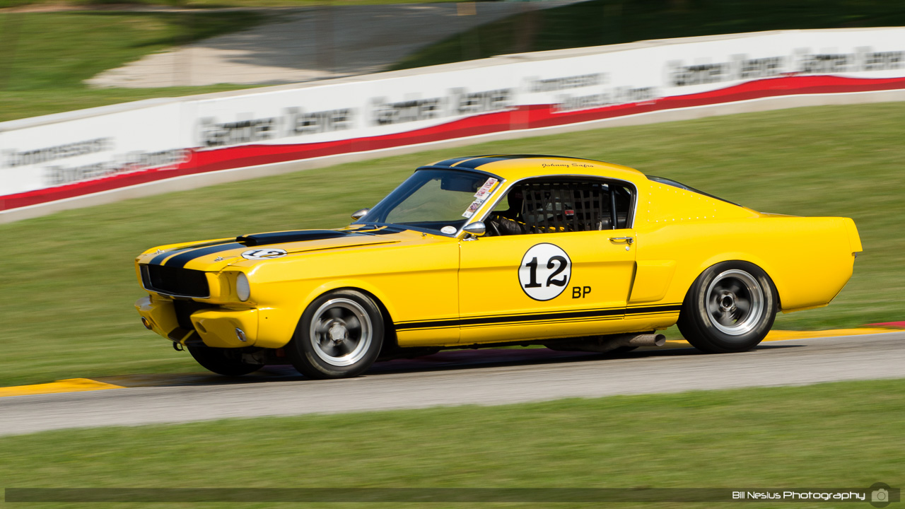 1965 Ford Mustang GT #12 driven by John Fridirici at Road America, Elkhart Lake, WI. Turn 7 / DSC_9789