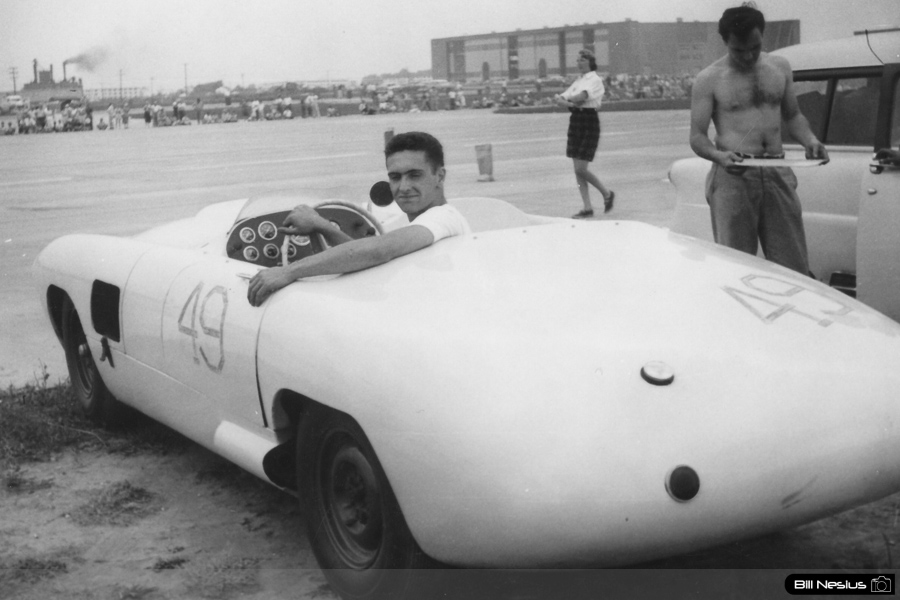 Ford Special Number 49 driven by Bob Larson at Lockbourne AFB August 1954 or George Glendenning driving a Comet #62, this car at Wilmot. / 677L_0003 / 