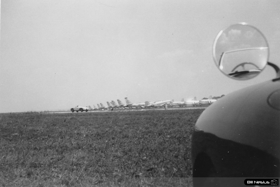 Dad's Austin Healey 100/4 mirror reflection at Lockbourne AFB August 1954 / 677L_0016 / 