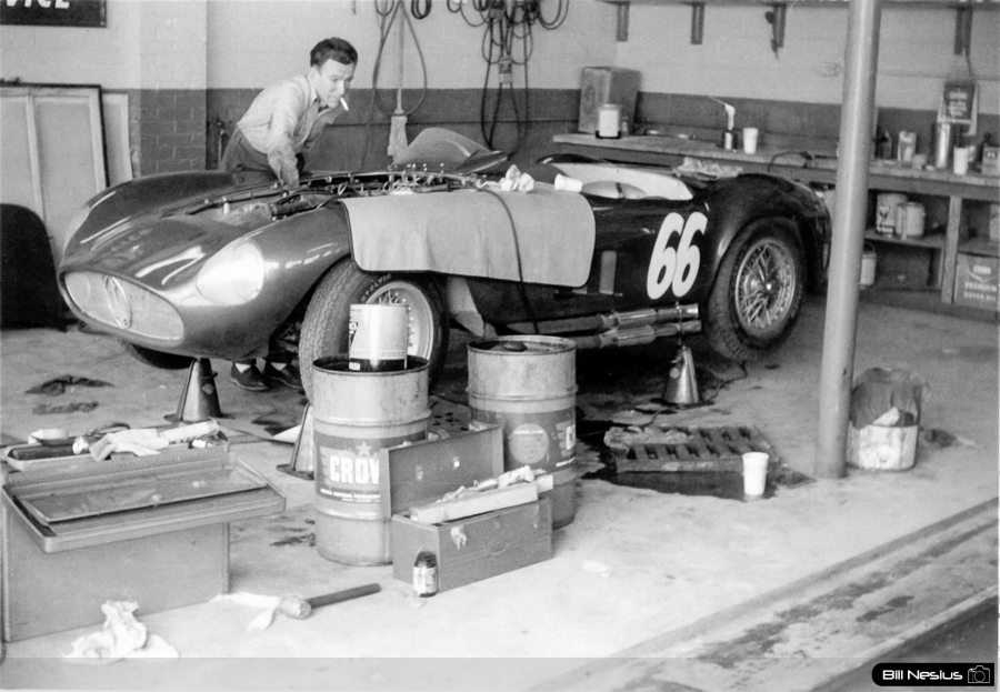 Art Bly working on Maserati 300S Number 66 at Walterboro National Championship Sports Car Race March 10th 1956 / 952_0015 / 