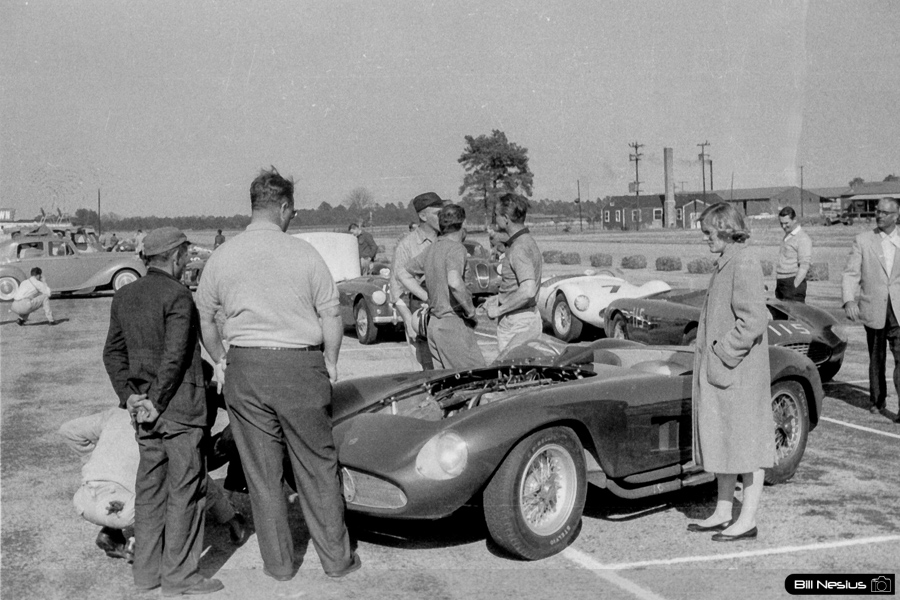 Maserati 300S Number 66 driven by Phil Stewart with Ferrari 500 Mondial Number 115 driven by James Johnston in the background at Walterboro National Championship Sports Car Race March 10th 1956 / 952_0016 / 