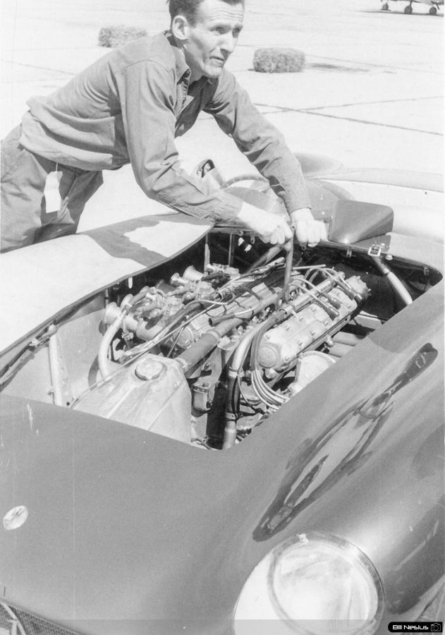 Art Bly working on Maserati 300S Number 66 at Walterboro National Championship Sports Car Race March 10th 1956 / 952_0018 / 